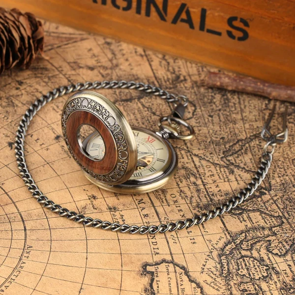 Vintage Watch Hand Winding Mechanical Pocket Watch Luxury Wooden Design Half Hunter Retro Clock Gifts for Men Women reloj