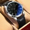 1pc Business Men's Wrist Watch With Fashionable Blue Light Leather Strap, Round Dial Quartz Watch Suitable For Daily Life And Business Occasions.