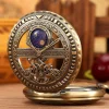 Roman Numerals Dial Men's Mechanical Hand Winding Pocket Watch Bronze Half Hunter Sun Moon Decorated Pocket Chain Pendant Clock