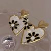 French Style Personality Small Daisy & Heart Shaped Earrings