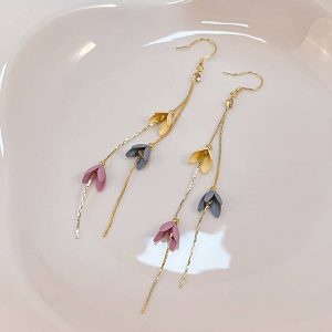 Flower & Metal Tassel Drop Earrings