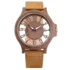Transparent Hollow Arabic Numerals Display Men's Wood Watches Chic Fashion Male Quartz Genuine Leather Timepiece