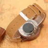 Transparent Hollow Arabic Numerals Display Men's Wood Watches Chic Fashion Male Quartz Genuine Leather Timepiece