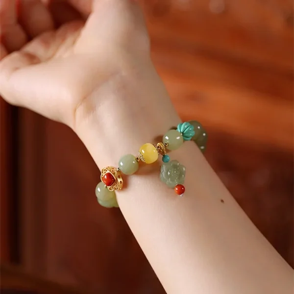 DIY Multi-gemstons Hotan Jade Bracelet For Women Natural Turquoise Jade Red Agate Queen Conch Honeystone Amber Beads Bracelets